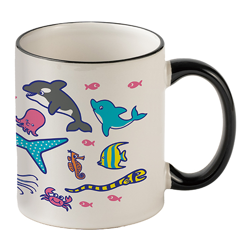 フルカラー転写用マグカップ(ブラックハンドル/350ml)(白)