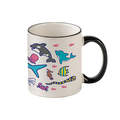 フルカラー転写用マグカップ(ブラックハンドル/350ml)(白)