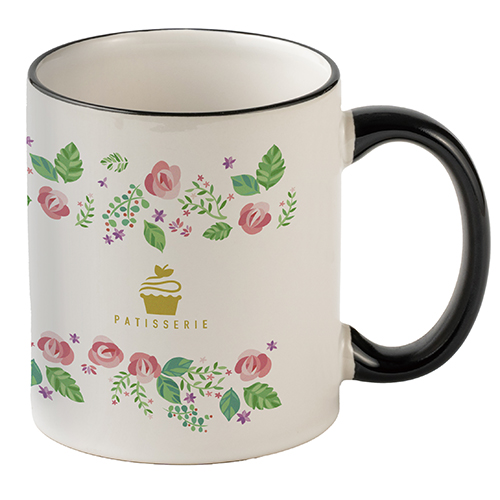 フルカラー転写用マグカップ(ブラックハンドル/350ml)(白)