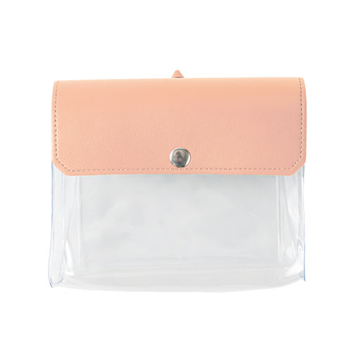 カラーフラップクリアポーチ(横型)(ピンク)