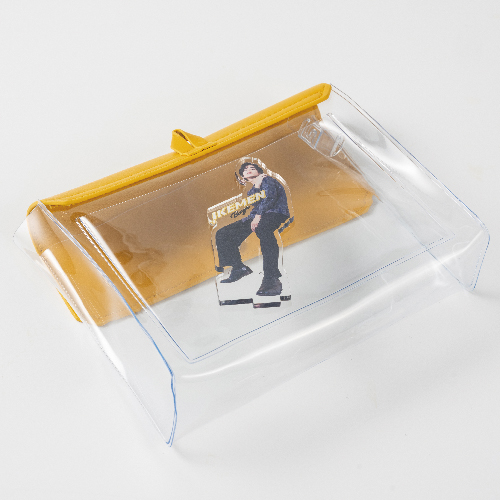 カラーフラップクリアポーチ(横型)(ピンク)