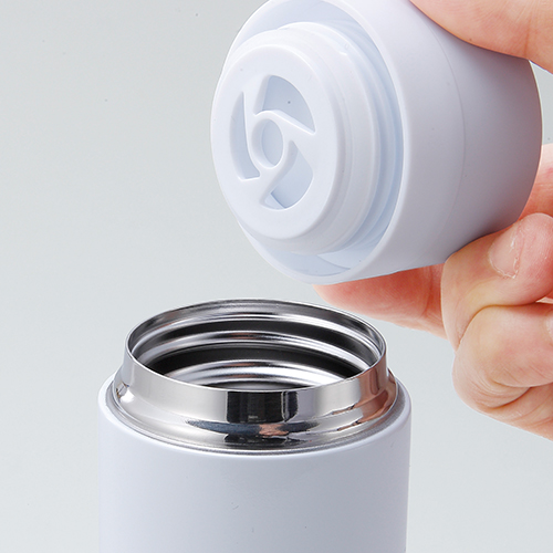 フルカラー印刷対応ストッパー付き真空ステンレスボトル(340ml)(白)