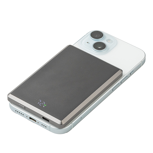 マグネットワイヤレス充電対応バッテリー5,000mAh(グレー)