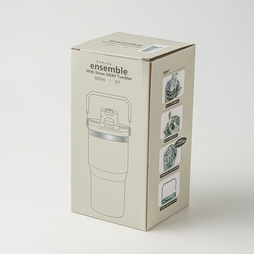 ストロー付き2WAYタンブラー(600ml)(グレー)