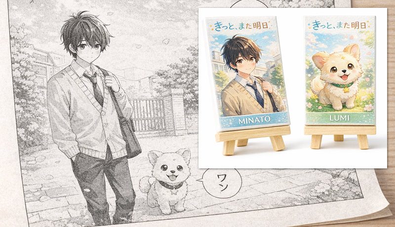 漫画のワンシーンからミニキャンバスへ展開するイメージ